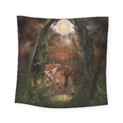 Awesome Wolf In The Darkness Of The Night Square Tapestry (small) by FantasyWorld7