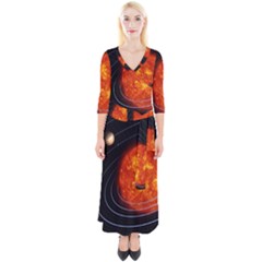 Solar System Planet Planetary System Quarter Sleeve Wrap Maxi Dress