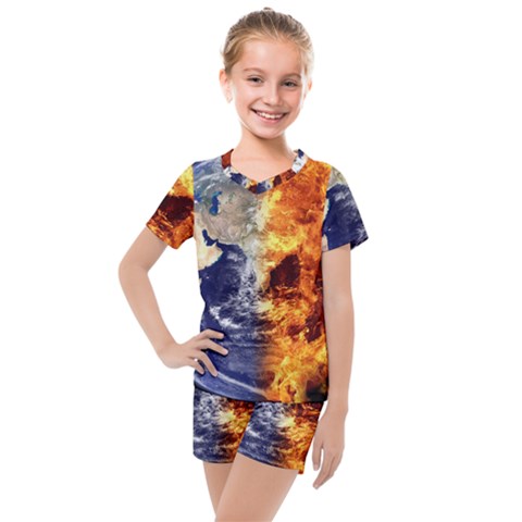 Earth World Globe Universe Space Kids  Mesh Tee And Shorts Set by Sudhe