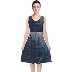 Apocalypse Post Apocalyptic V-neck Midi Sleeveless Dress  by Sudhe