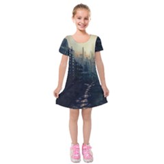 Apocalypse Post Apocalyptic Kids  Short Sleeve Velvet Dress by Sudhe