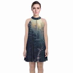 Apocalypse Post Apocalyptic Velvet Halter Neckline Dress  by Sudhe