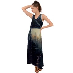 Apocalypse Post Apocalyptic V-neck Chiffon Maxi Dress