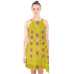 Bloom On In  The Sunshine Decorative Halter Collar Waist Tie Chiffon Dress by pepitasart