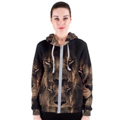 African Lion Wildcat Mane Closeup Women s Zipper Hoodie by Sudhe