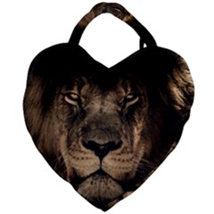 African Lion Wildcat Mane Closeup Giant Heart Shaped Tote by Sudhe