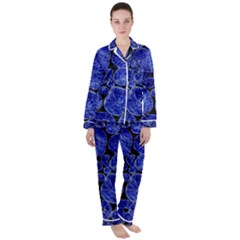Neon Abstract Cobalt Blue Wood Satin Long Sleeve Pyjamas Set by Bajindul