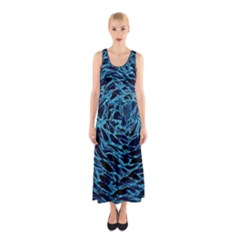 Neon Abstract Surface Texture Blue Sleeveless Maxi Dress