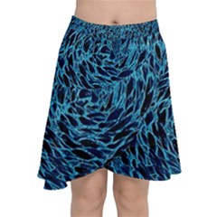 Neon Abstract Surface Texture Blue Chiffon Wrap Front Skirt