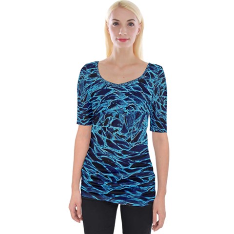 Neon Abstract Surface Texture Blue Wide Neckline Tee by HermanTelo