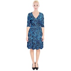 Neon Abstract Surface Texture Blue Wrap Up Cocktail Dress by HermanTelo