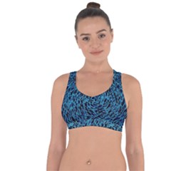Neon Abstract Surface Texture Blue Cross String Back Sports Bra