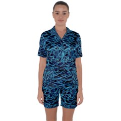 Neon Abstract Surface Texture Blue Satin Short Sleeve Pyjamas Set by HermanTelo