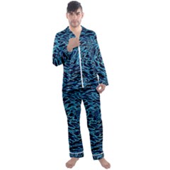 Neon Abstract Surface Texture Blue Men s Satin Pajamas Long Pants Set by HermanTelo