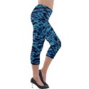 Neon Abstract Surface Texture Blue Lightweight Velour Capri Leggings  View4