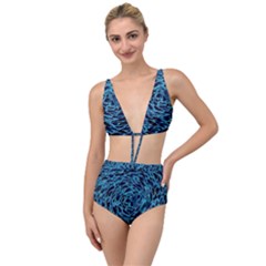 Neon Abstract Surface Texture Blue Tied Up Two Piece Swimsuit