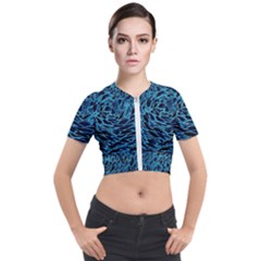 Neon Abstract Surface Texture Blue Short Sleeve Cropped Jacket