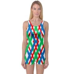 Geometric Line Rainbow One Piece Boyleg Swimsuit