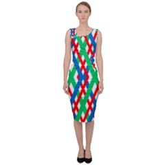 Geometric Line Rainbow Sleeveless Pencil Dress