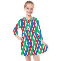 Geometric Line Rainbow Kids  Quarter Sleeve Shirt Dress