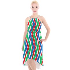 Geometric Line Rainbow High-low Halter Chiffon Dress 