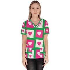 Pink Love Valentine Women s V-neck Scrub Top