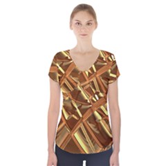 Gold Background Form Color Short Sleeve Front Detail Top