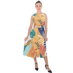 Tropical Pattern Midi Tie-back Chiffon Dress by Valentinaart