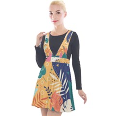 Tropical Pattern Plunge Pinafore Velour Dress by Valentinaart