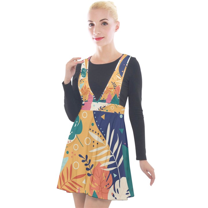 Tropical pattern Plunge Pinafore Velour Dress