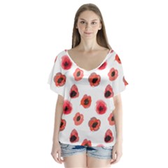 Poppies V-neck Flutter Sleeve Top by scharamo