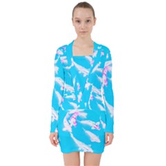 Koi Carp Scape V-neck Bodycon Long Sleeve Dress by essentialimage