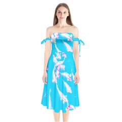 Koi Carp Scape Shoulder Tie Bardot Midi Dress by essentialimage