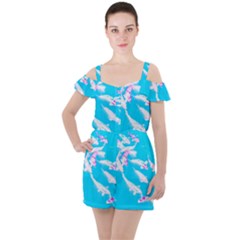 Koi Carp Scape Ruffle Cut Out Chiffon Playsuit by essentialimage