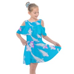 Koi Carp Scape Kids  Shoulder Cutout Chiffon Dress by essentialimage