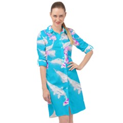 Koi Carp Scape Long Sleeve Mini Shirt Dress by essentialimage