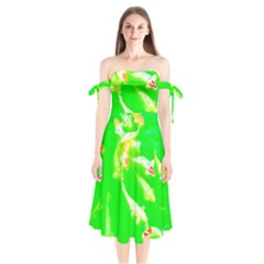 Koi Carp Scape Shoulder Tie Bardot Midi Dress by essentialimage