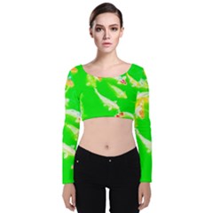 Koi Carp Scape Velvet Long Sleeve Crop Top by essentialimage