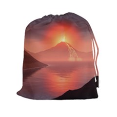 Volcano Lava Landscape Glow Lake Drawstring Pouch (xxl) by Simbadda