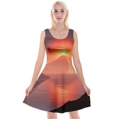 Volcano Lava Landscape Glow Lake Reversible Velvet Sleeveless Dress by Simbadda