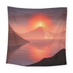 Volcano Lava Landscape Glow Lake Square Tapestry (large) by Simbadda