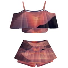 Volcano Lava Landscape Glow Lake Kids  Off Shoulder Skirt Bikini by Simbadda