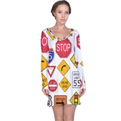 Street Signs Stop Highway Sign Long Sleeve Nightdress