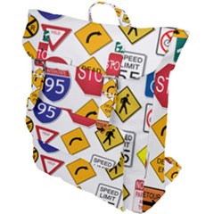 Street Signs Stop Highway Sign Buckle Up Backpack by Simbadda