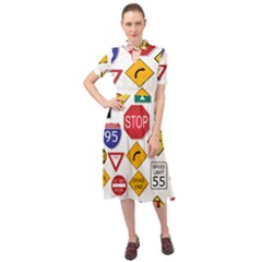 Street Signs Stop Highway Sign Keyhole Neckline Chiffon Dress by Simbadda