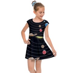 Solar System Planets Sun Space Kids  Cap Sleeve Dress by Simbadda