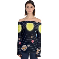 Solar System Planets Sun Space Off Shoulder Long Sleeve Top by Simbadda
