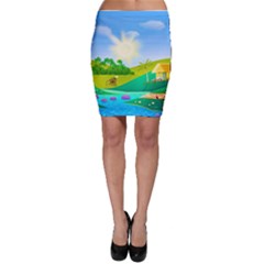 Tropical Resort Huts Lake River Bodycon Skirt by Simbadda