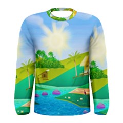 Tropical Resort Huts Lake River Men s Long Sleeve Tee by Simbadda