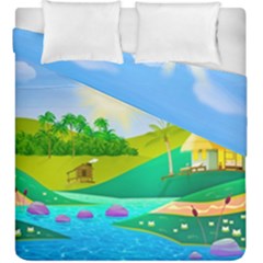 Tropical Resort Huts Lake River Duvet Cover Double Side (king Size) by Simbadda